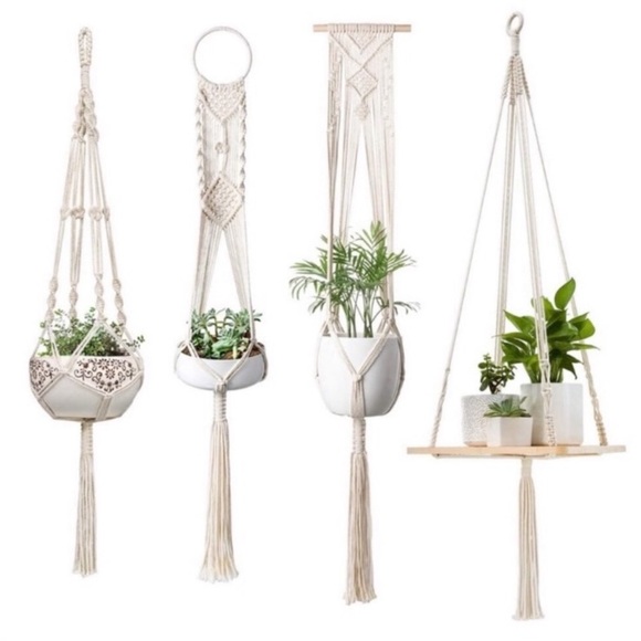 4 Pcs Macrame Hanging Plant Shelf Indoor Wall NEW